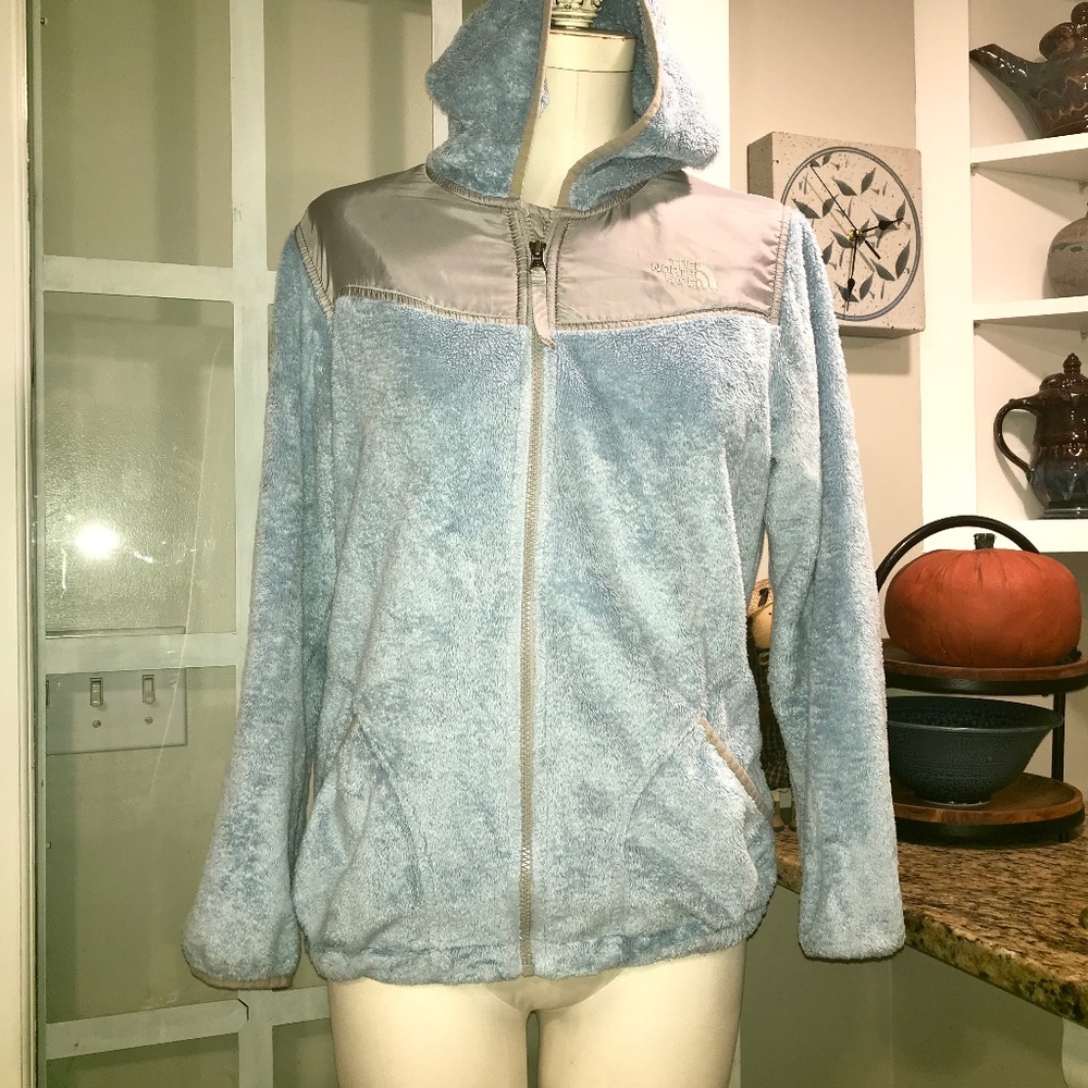 The North Face blue/gray hooded fleece jacket
